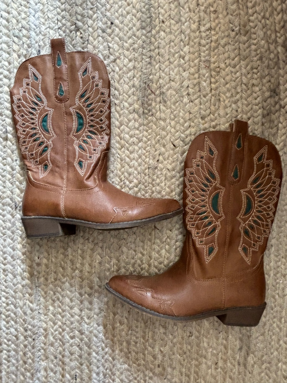 Coconuts by Matisse classic Brown Western Cowboy Boots with Teal Accents